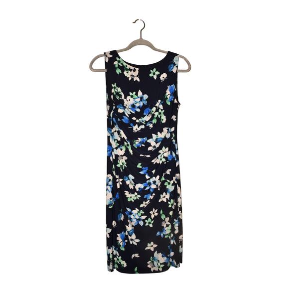 LAUREN RALPH LAUREN $150 Navy Floral Sleeveless Draped Stretch Sheath Dress 6 - Picture 1 of 3